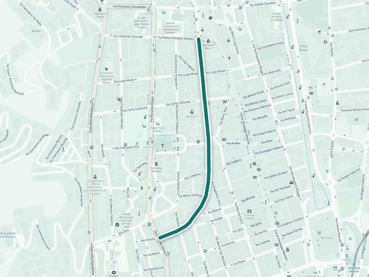 Mappa della zona di Cosenza con Viale degli Alimena evidenziato